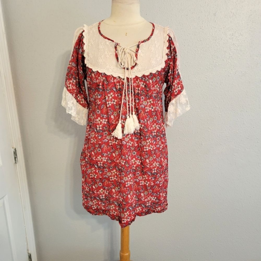 Hayden red floral peasant mini dress sz Small - Picture 10 of 13